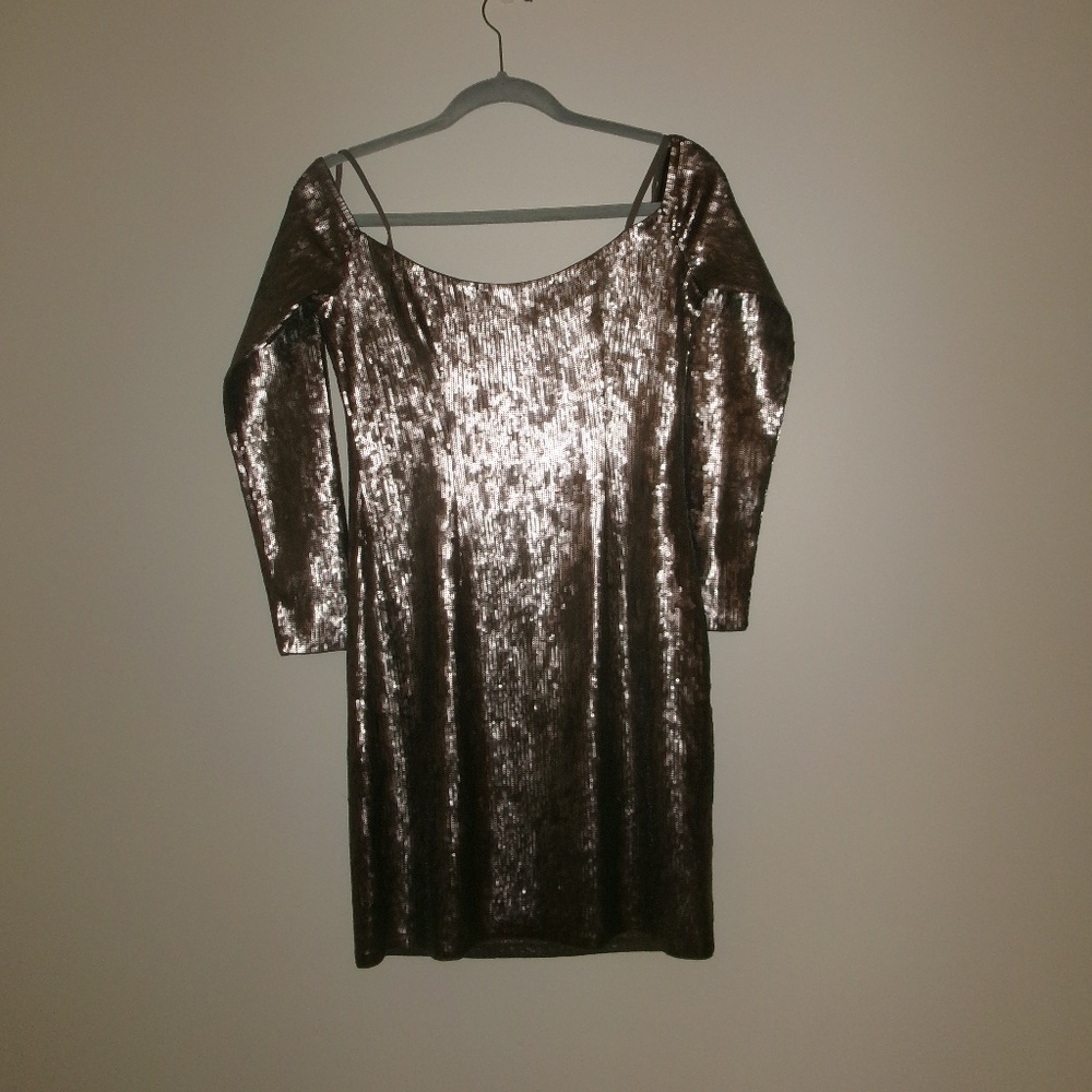 Metallic sequin long sleeve mini dress